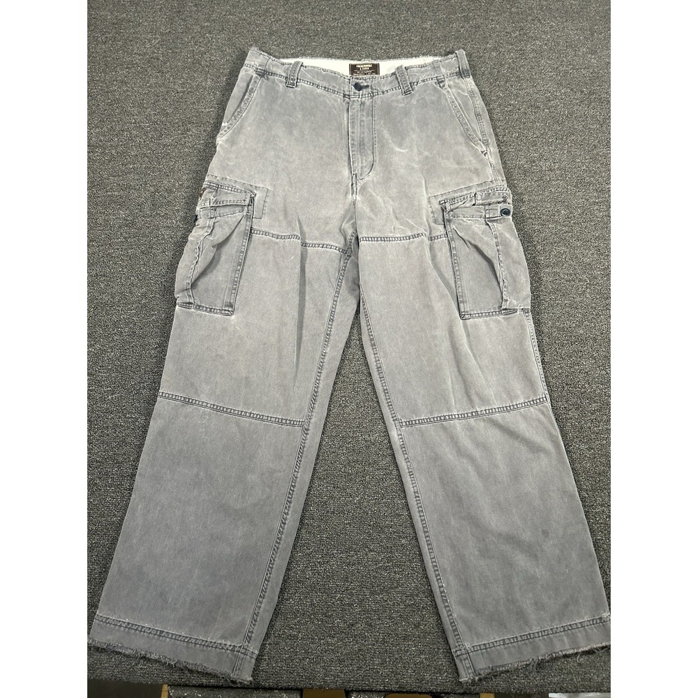 VTG Abercrombie and Fitch Cargo Pants Men 34R (Fits 37x31) Gray Baggy Thrashed - Picture 2 of 16